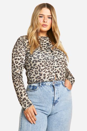 Womens Plus Leopard Button Front Rib Cardigan - - 18 - boohoo - Modalova