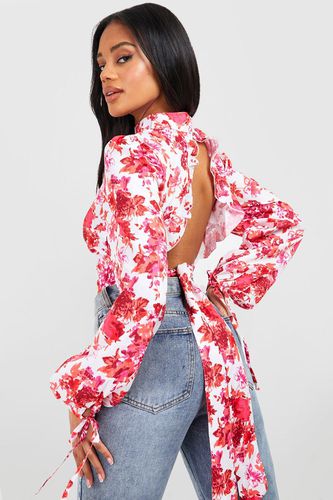 Womens Woven Floral Tie Back Top - - 14 - boohoo - Modalova