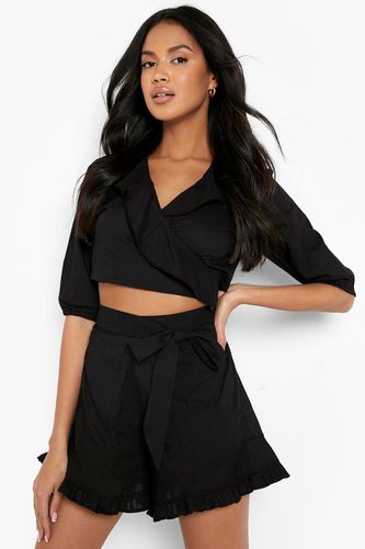 Womens Wrap Front Crop & Frill Short's - - 6 - boohoo - Modalova