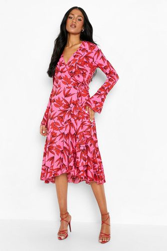Womens Tall Contrast Floral Print Wrap Midi Dress - - 10 - boohoo - Modalova