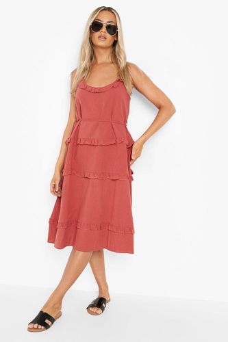 Womens Cheesecloth Tiered Frill Midi Skater Dress - - 14 - boohoo - Modalova