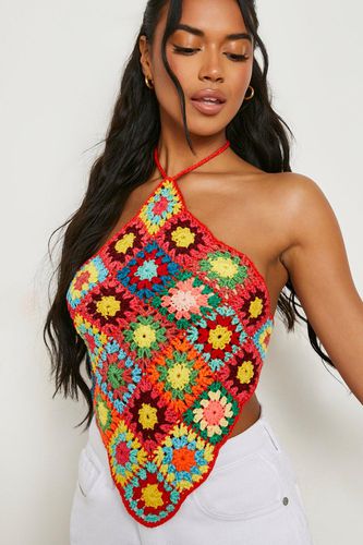 Womens Premium Halterneck Crochet Crop Top - - L - boohoo - Modalova