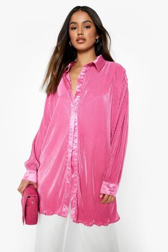 Womens Shimmer Plisse Oversized Shirt - - 10 - boohoo - Modalova