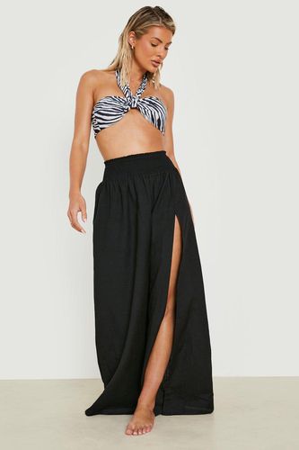 Womens Linen Look Shirred Split Maxi Beach Skirt - - XS - boohoo - Modalova