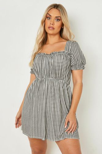 Womens Plus Gingham Puff Sleeve Smock Dress - - 16 - boohoo - Modalova