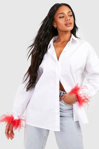 Womens Cotton Poplin Oversized Feather Cuff Shirt - - 10 - boohoo - Modalova