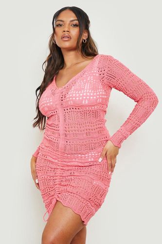 Womens Plus Crochet Ruched Beach Dress - - 16 - boohoo - Modalova