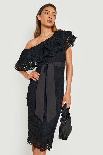 Womens Crochet Lace Asymmetric Frill Midi Dress - - 8 - boohoo - Modalova