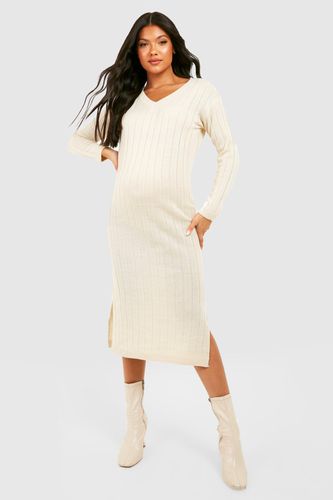 Womens Maternity V Neck Slouchy Knitted Midi Dress - - 14 - boohoo - Modalova