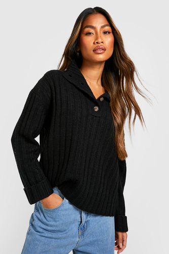 Womens Polo Collar Knitted Jumper With Rolled Up Cuffs - - L - boohoo - Modalova