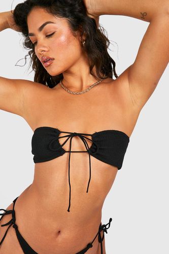 Womens Crinkle Skinny Straps Bandeau Bikini Top - - 14 - boohoo - Modalova