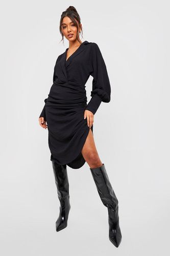 Womens Textured Drape Midi Shirt Dress - - 10 - boohoo - Modalova