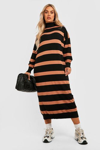 Womens Plus Stripe Roll Neck Midaxi Knitted Dress - - 18 - boohoo - Modalova