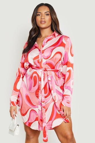 Womens Plus Abstract Printed Shirt Dress - - 24 - boohoo - Modalova