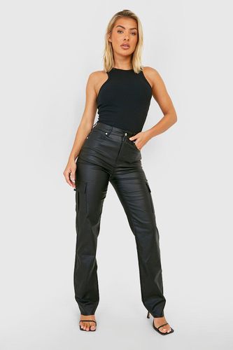 Womens Pu Coated Denim High Waisted Cargo Jeans - - 10 - boohoo - Modalova