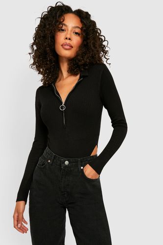 Womens Tall Zip Up Knitted Bodysuit - - 6 - boohoo - Modalova