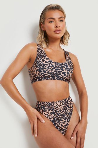 Womens Leopard Scoop High Waisted Bikini Set - - 10 - boohoo - Modalova
