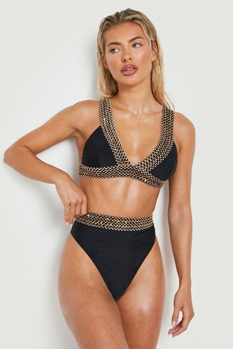 Womens Embellished Trim Plunge Bikini Top - - 10 - boohoo - Modalova