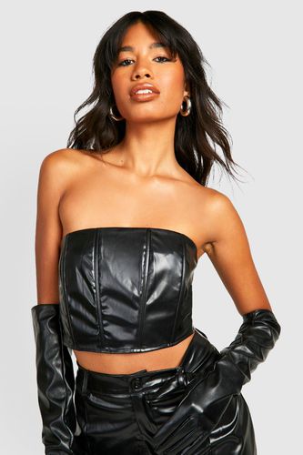 Womens Leather Look Bandeau Corset - - 14 - boohoo - Modalova