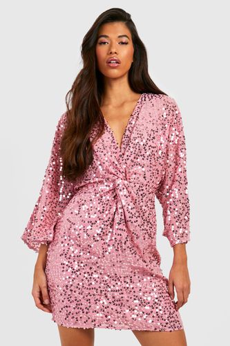 Womens Tall Angel Sleeve Knot Front Sequin Dress - - 12 - boohoo - Modalova