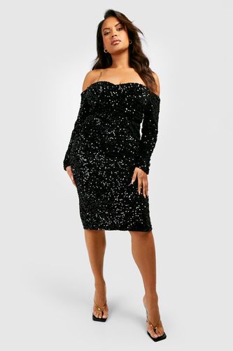 Womens Plus Sequin Off The Shoulder Midi Dress - - 18 - boohoo - Modalova