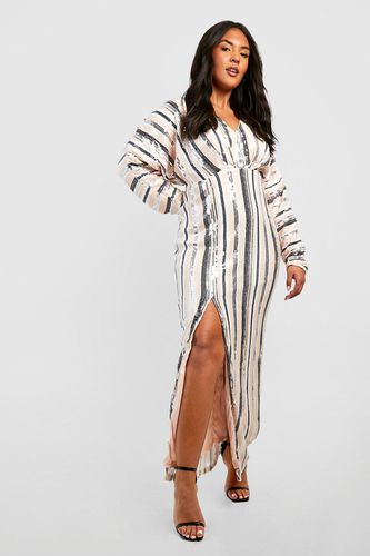 Womens Plus Sequin Stripe Split Maxi Dress - - 28 - boohoo - Modalova