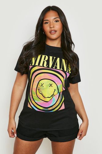 Womens Plus Nirvana Smiley Band T-shirt - - 18 - boohoo - Modalova