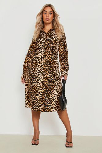 Womens Plus Leopard Print Ruched Midi Shirt Dress - - 16 - boohoo - Modalova