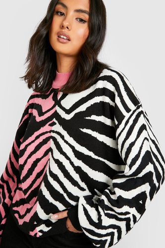 Womens Colour Block Zebra Print Jumper - - M - boohoo - Modalova