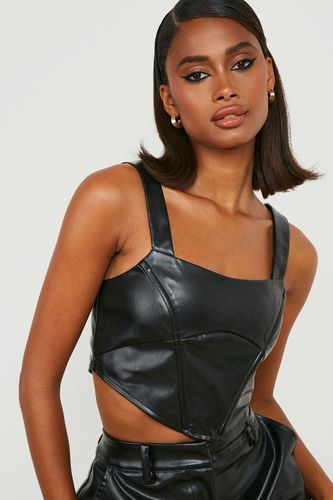 Womens Leather Look Curved Hem Square Neck Corset - - 10 - boohoo - Modalova