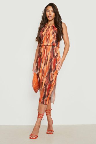 Womens Tall Printed Plisse Pleated Split Midi Dress - - 10 - boohoo - Modalova