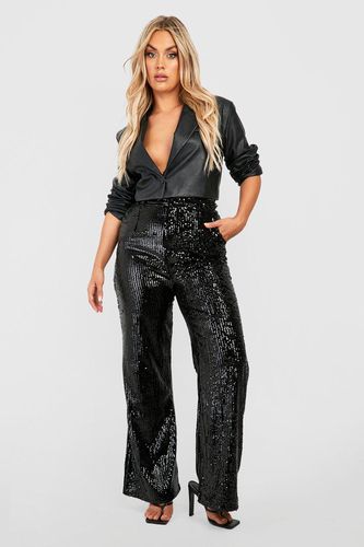 Womens Plus Velvet Sequin Wide Leg Trousers - - 22 - boohoo - Modalova