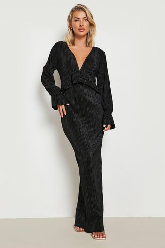 Womens Plisse Long Sleeve Ruffle Detail Maxi Dress - - 12 - boohoo - Modalova