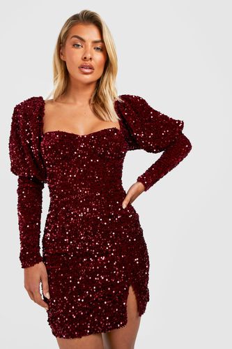 Womens Sequin Puff Sleeve Mini Dress - - 16 - boohoo - Modalova