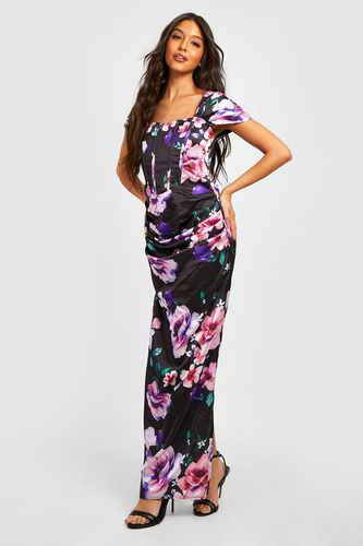 Womens Floral Satin Corset Detail Maxi Dress - - 10 - boohoo - Modalova