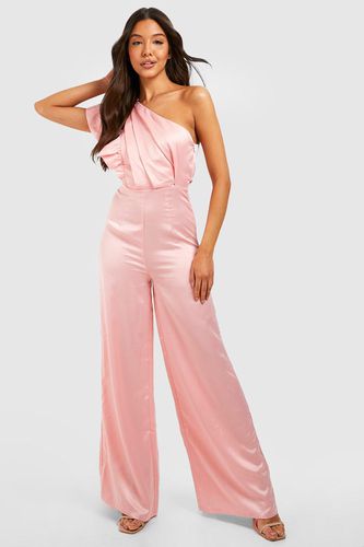 Womens Satin Asymmetric Ruffle Jumpsuit - - 12 - boohoo - Modalova