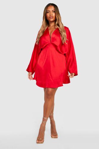 Womens Plus Satin Batwing Skater Dress - - 18 - boohoo - Modalova