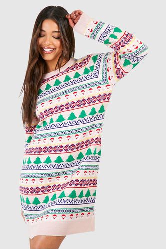 Womens All Over Fairisle Christmas Jumper Dress - - S - boohoo - Modalova