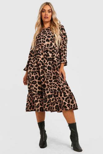 Womens Plus Woven Leopard Midi Smock Dress - - 16 - boohoo - Modalova
