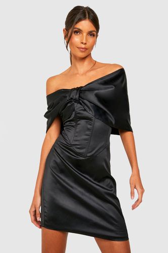 Womens Satin Bardot Corset Detail Dress - - 10 - boohoo - Modalova