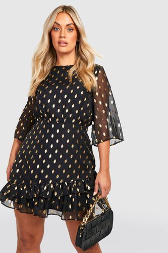 Womens Plus Metallic Detail Frill Detail Shift Dress - - 22 - boohoo - Modalova