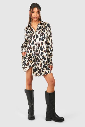 Womens Leopard Print Oversized Shirt Dress - - 12 - boohoo - Modalova