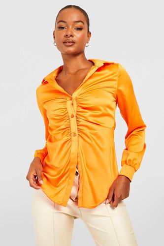 Womens Tall Ruched Relaxed Satin Shirt - - 10 - boohoo - Modalova