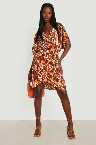Womens Abstract Print Wrap Midi Dress - - S - boohoo - Modalova