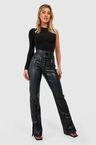 Womens Lace Up Faux Leather Slim Fit Split Hem Trousers - - 10 - boohoo - Modalova