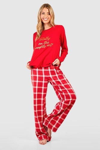 Womens Christmas Naughty List Pyjama Long Sleeve T-shirt & Check Trouser Set - - 12 - boohoo - Modalova