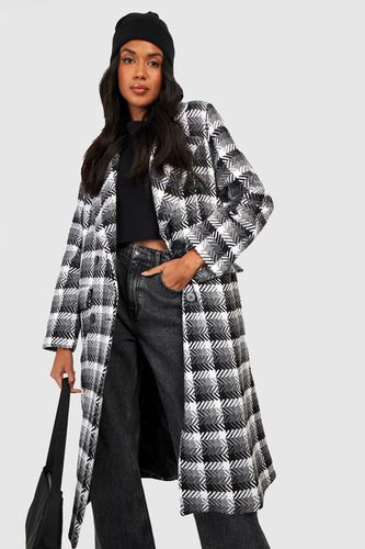 Womens Contrast Check Wool Look Coat - - 8 - boohoo - Modalova