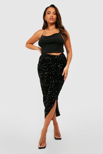 Womens Plus Sequin Ruched Front And Back Midi Skirt - - 24 - boohoo - Modalova