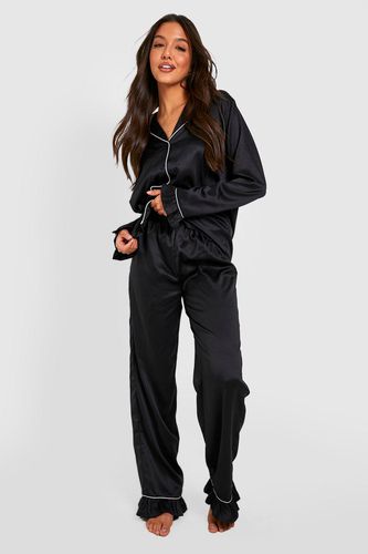 Womens Premium Satin Frill Pyjama Trouser Set - - 6 - boohoo - Modalova