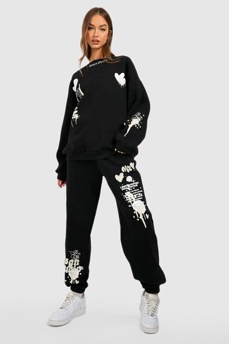 Womens Multi Graffiti Print jumper Tracksuit - - XL - boohoo - Modalova
